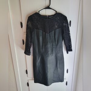 Warehouse Leather Black Lace Sweetheart Neckline Dress 6